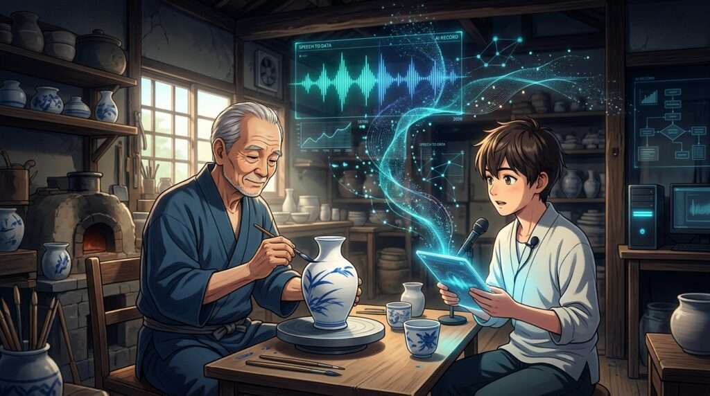 日本伝統工芸の有田焼の分業技を次世代へ!AI文字起こしは記録の補助役に